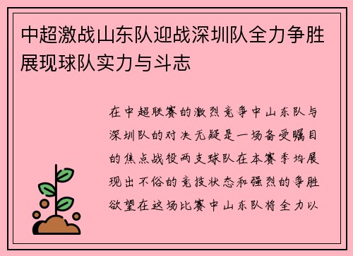 中超激战山东队迎战深圳队全力争胜展现球队实力与斗志